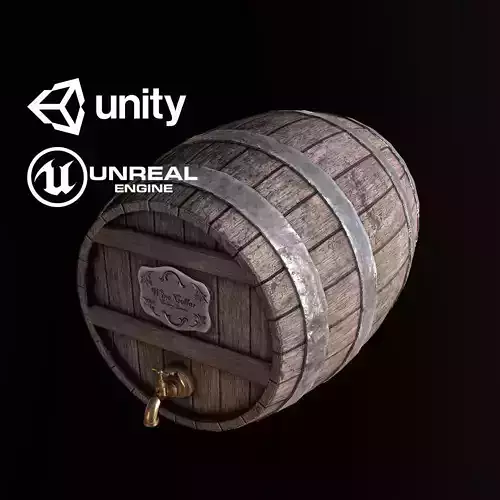 Wine Barrel Cask - PBR Game Ready Low-poly 3D model