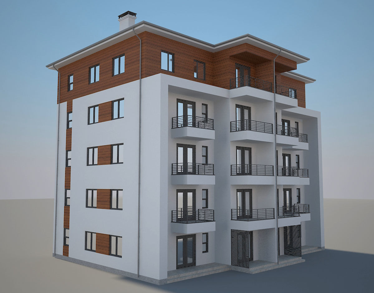 Residential Building 4 Low-poly 3D model_3