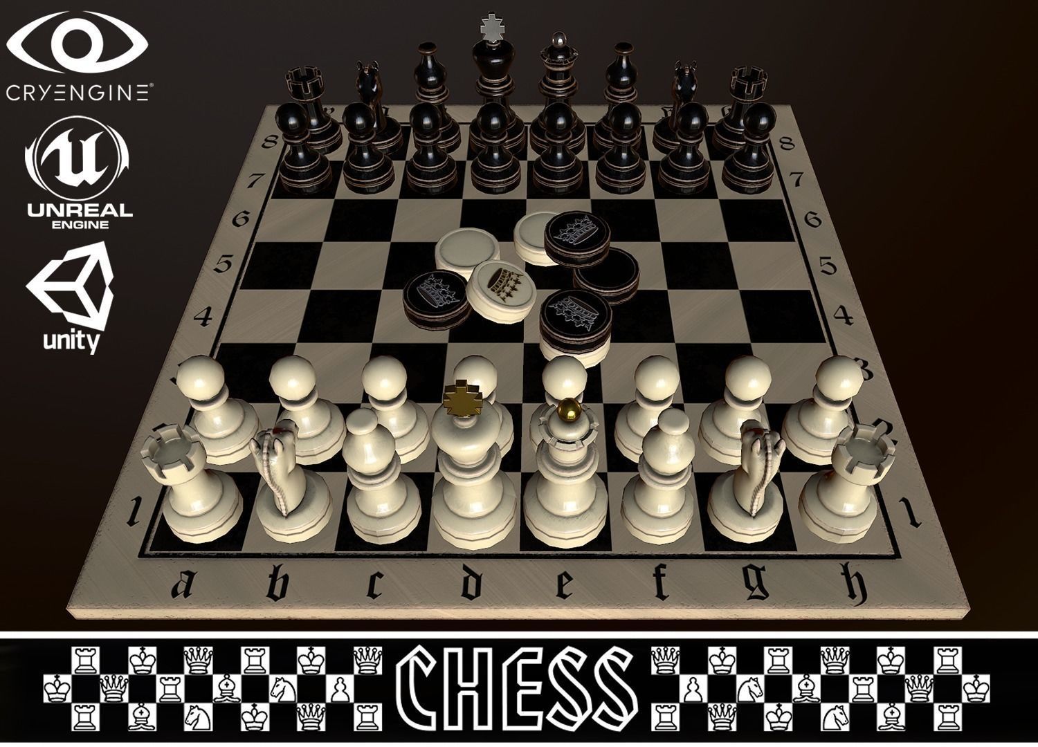 CHESS AND CHECKERS Low-poly 3D model