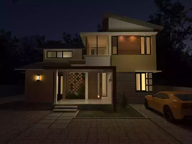 MODERN HOUSE WITH SLOPE ROOF 3D model