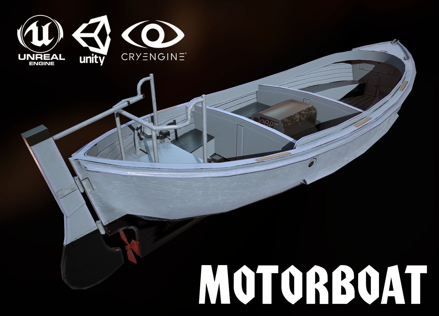 MOTORBOAT fishing boat Low-poly 3D model_0