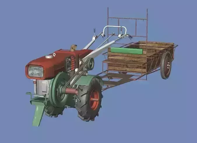 Cultivator and Tractor and Carts 1side update 3D model