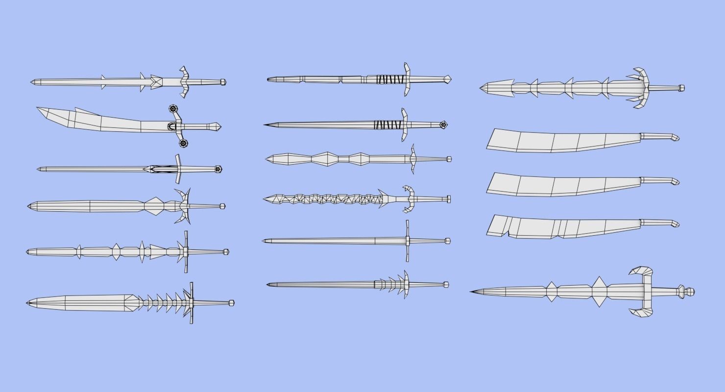LowPoly Medieval Weapons Pack Low-poly 3D model_6