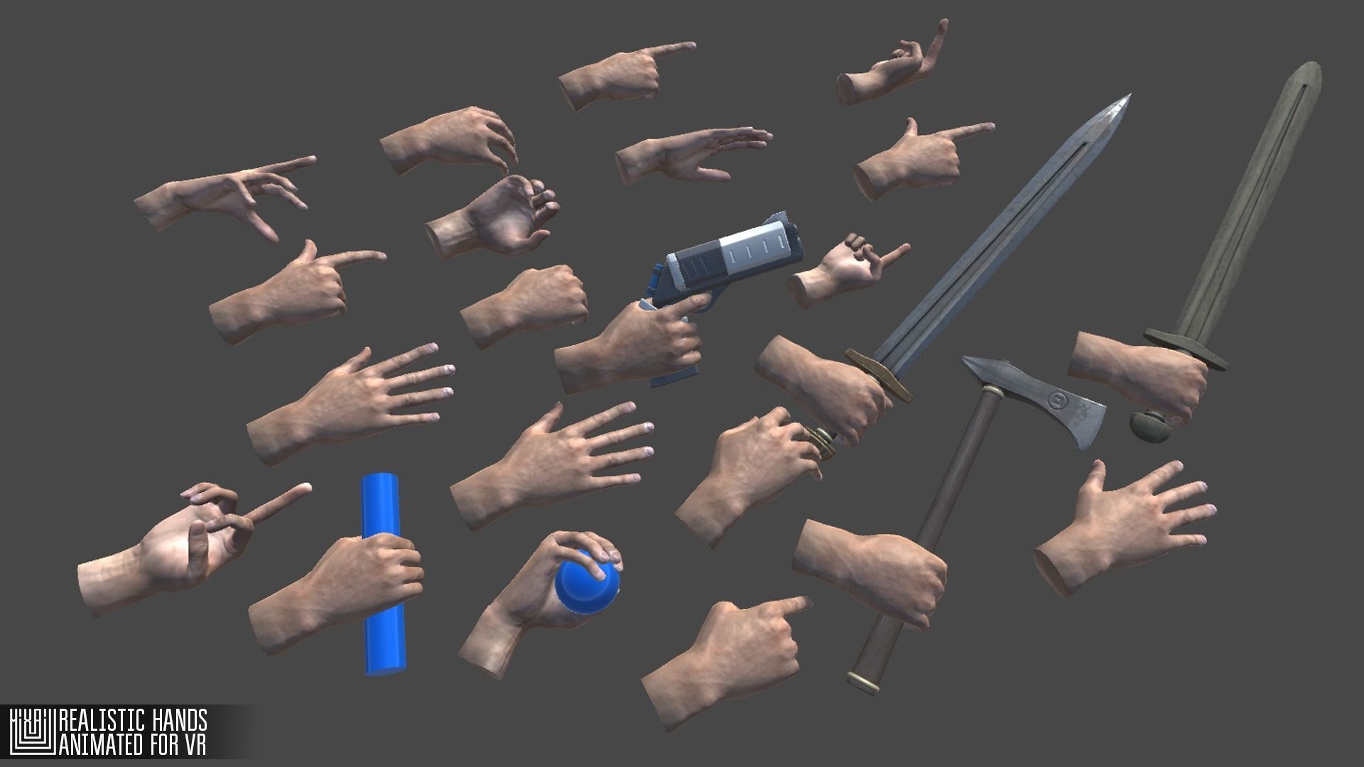 Realistic Hands - animated for VR Low-poly 3D model_9