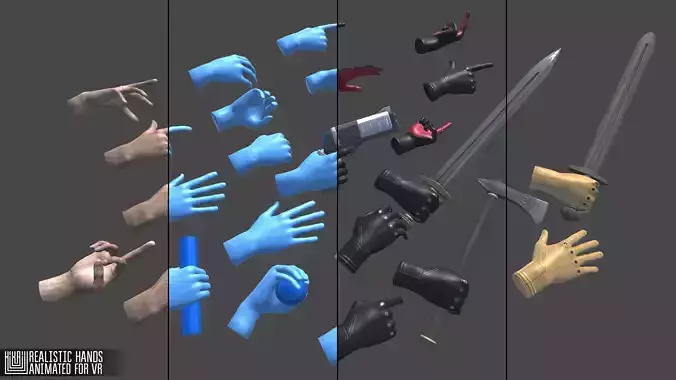  Realistic Hands - animated for VR Low-poly 3D model