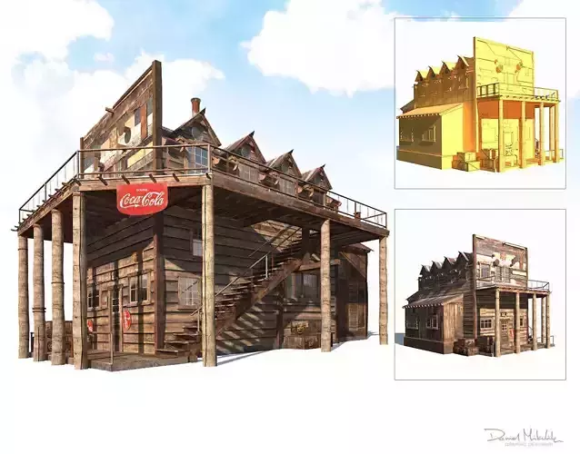 Wild West Hotel Building Low Poly