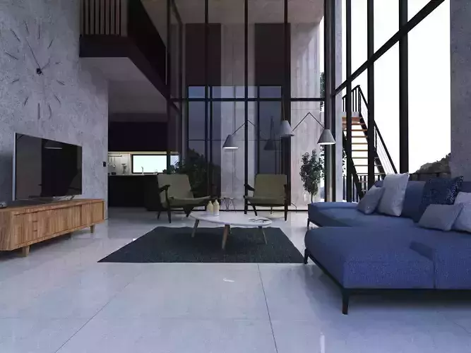 Interior modern living room with windows