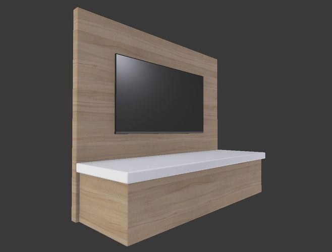 TV Wall Panel with a Flat Screen TV  Low-poly 3D model 5