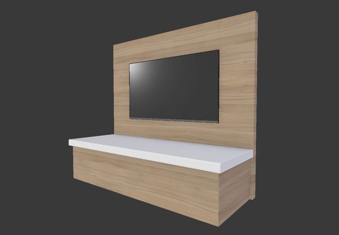 TV Wall Panel with a Flat Screen TV  Low-poly 3D model 6