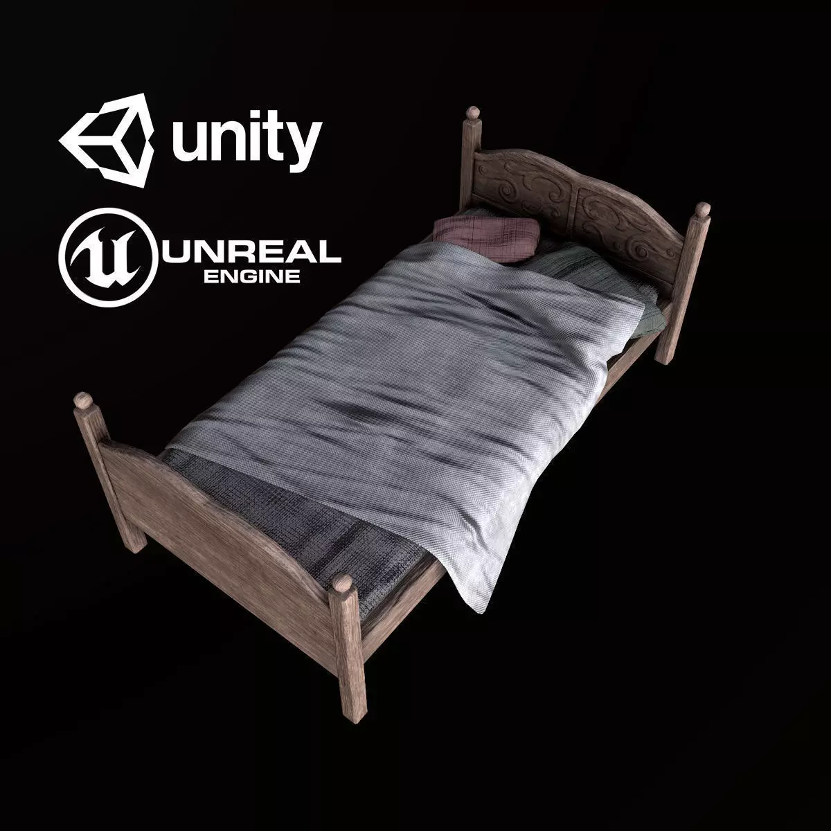 Tavern Bed - PBR Game Ready Low-poly 3D model_0