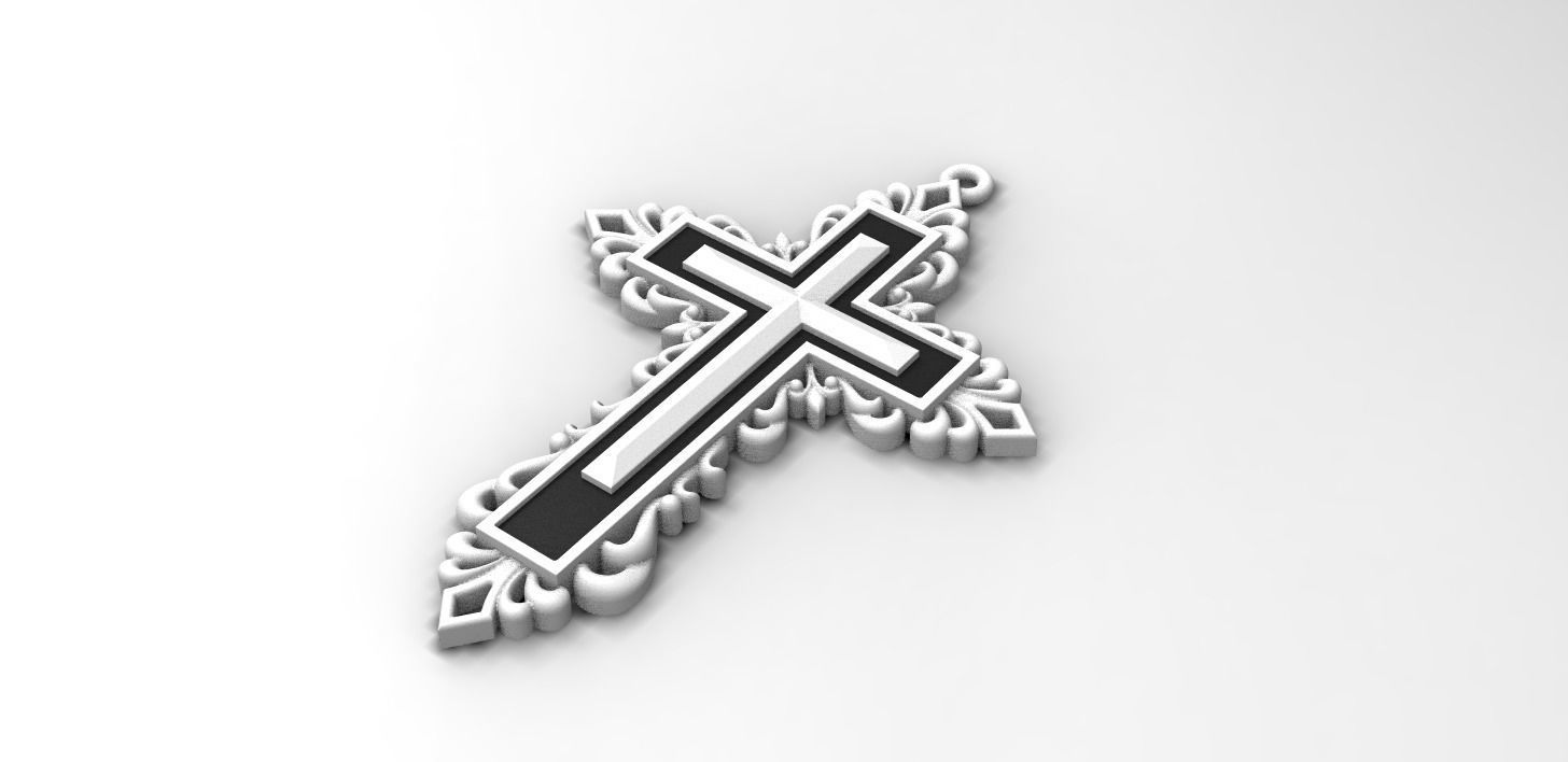 RELIGIOUS  CROSS 9 with BLACK STONE 3D print model_4