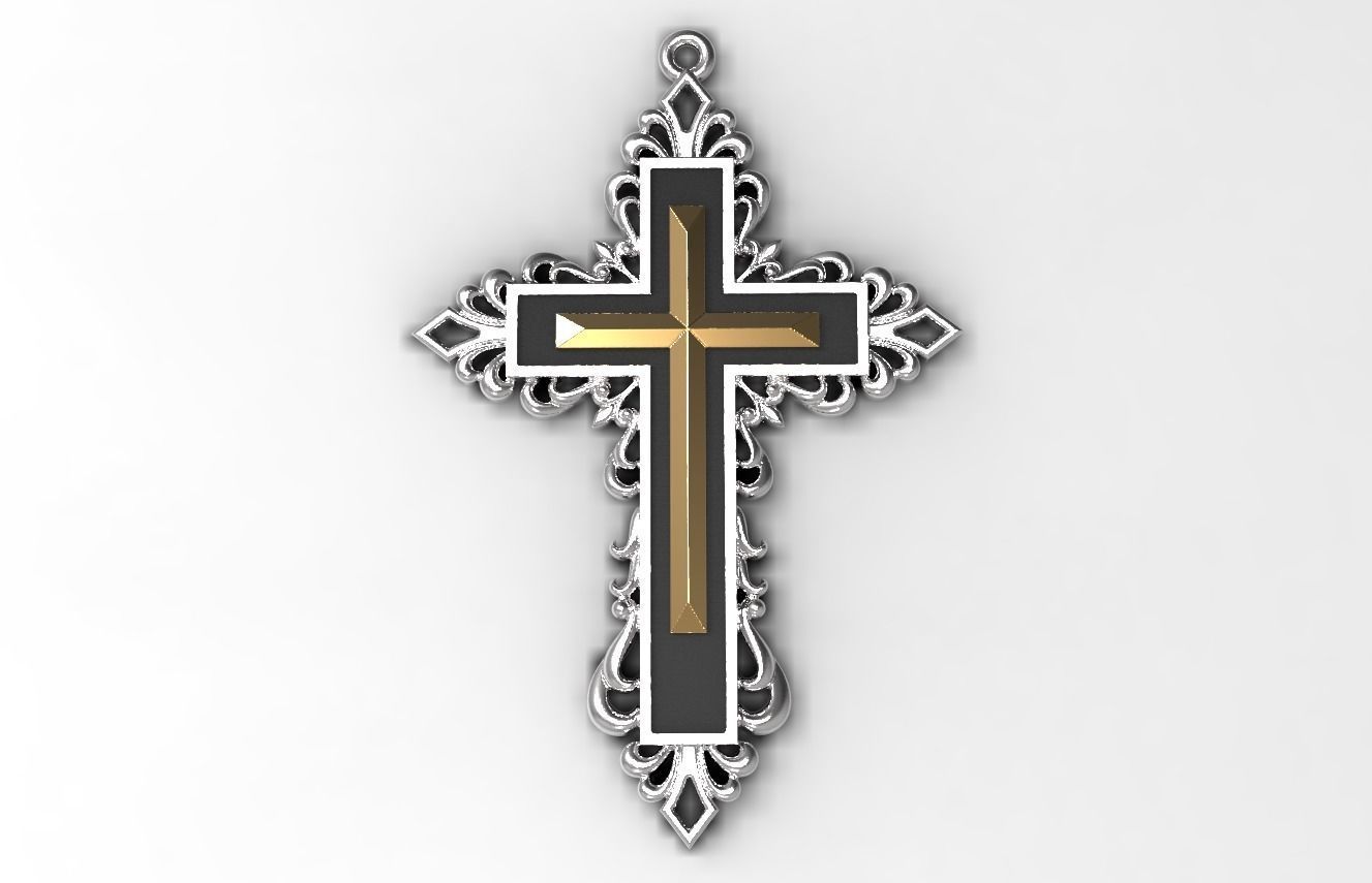 RELIGIOUS  CROSS 9 with BLACK STONE 3D print model_3