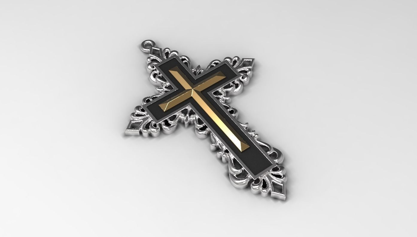 RELIGIOUS  CROSS 9 with BLACK STONE 3D print model_6