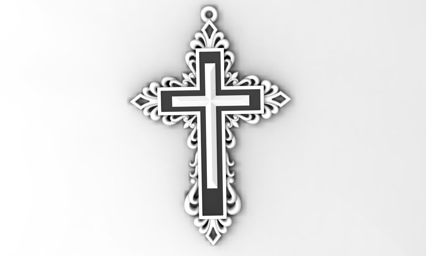RELIGIOUS  CROSS 9 with BLACK STONE 3D print model_1