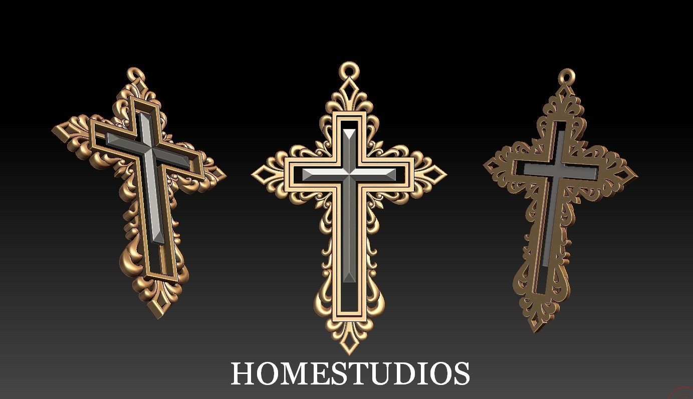 RELIGIOUS  CROSS 9 with BLACK STONE 3D print model_7