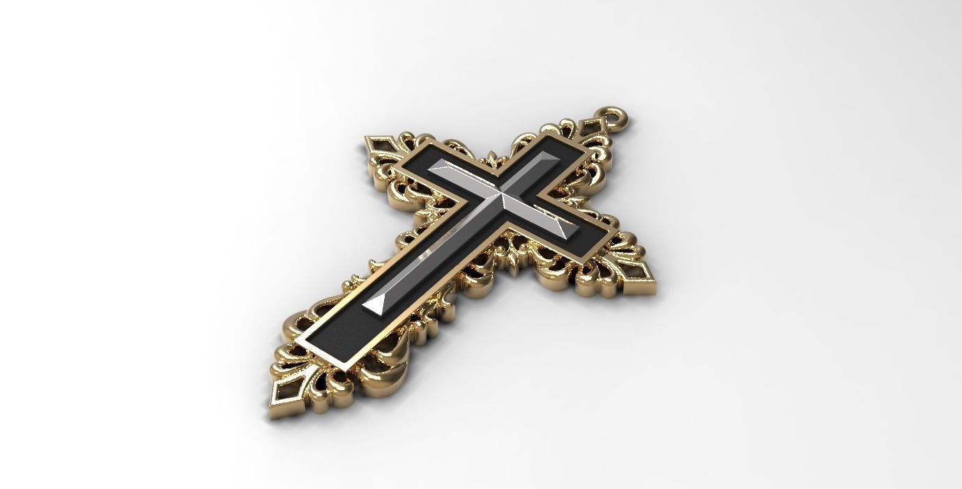 RELIGIOUS  CROSS 9 with BLACK STONE 3D print model_5