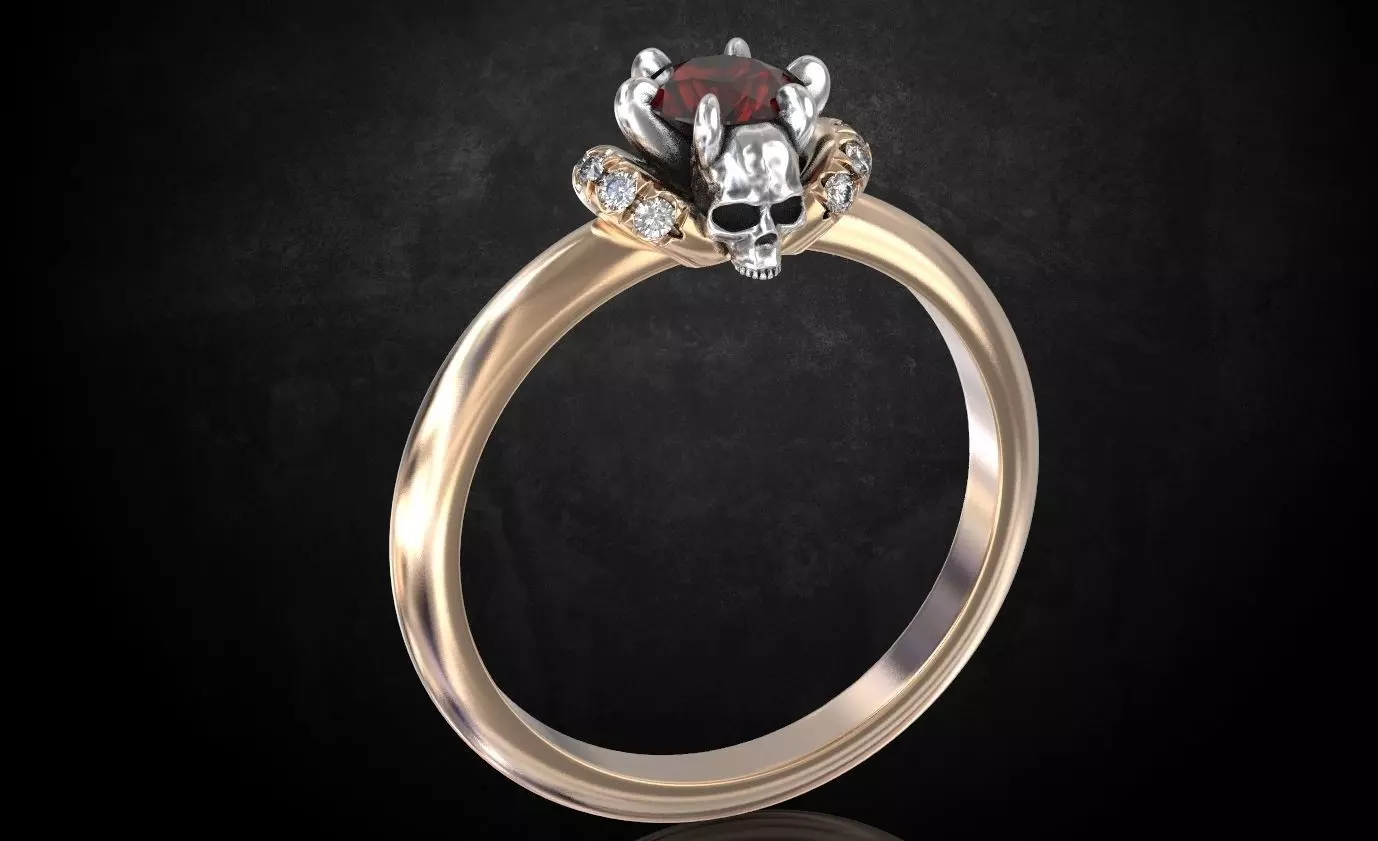 Engagement ring and skull with stones many size ring 3D print model_0