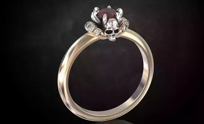 Engagement ring and skull with stones many size ring 3D print model