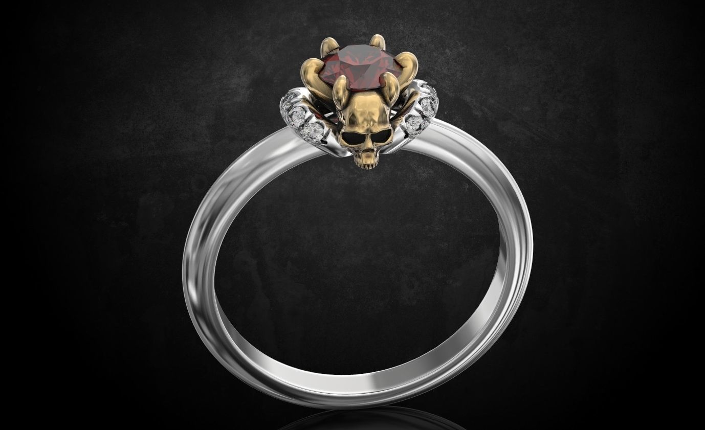 Engagement ring and skull with stones many size ring 3D print model_4