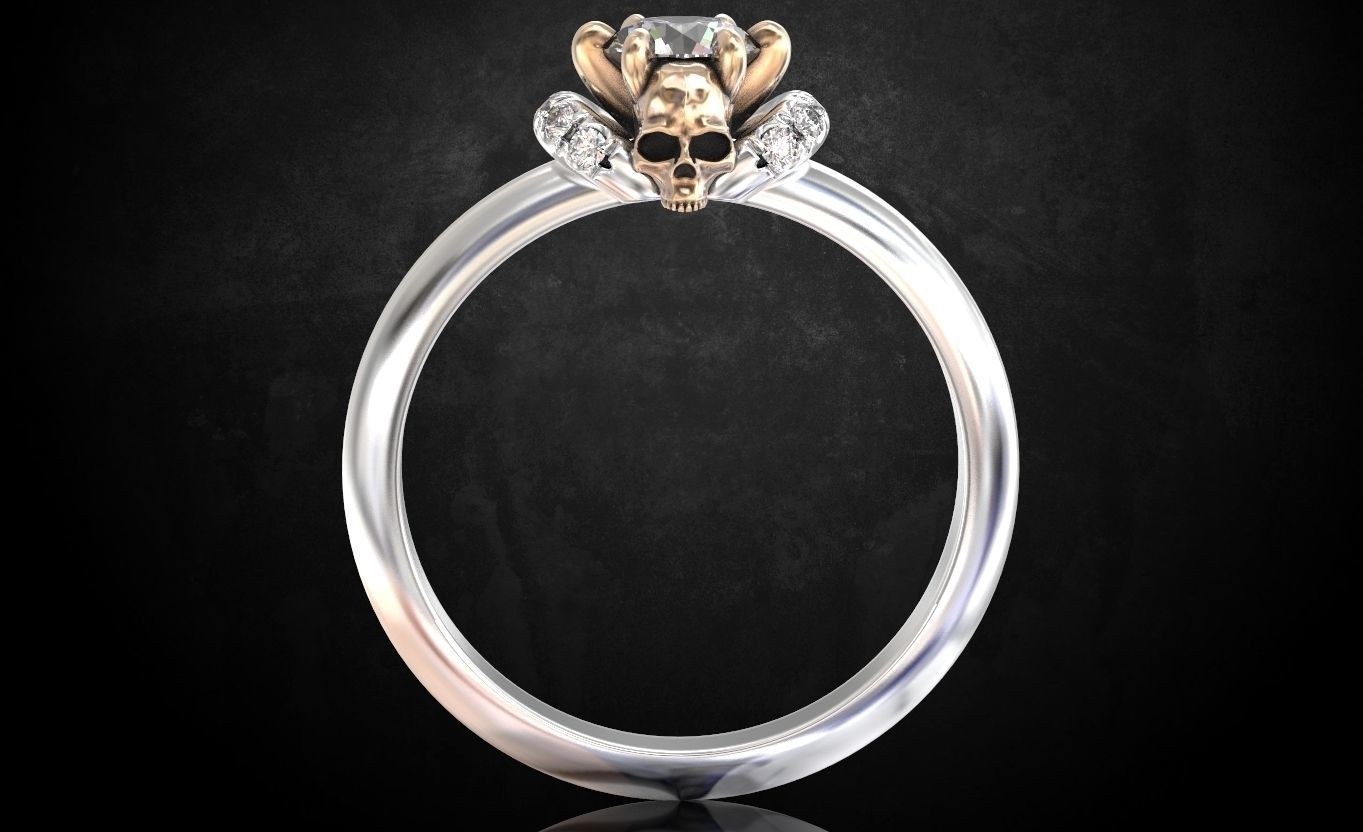 Engagement ring and skull with stones many size ring 3D print model_1