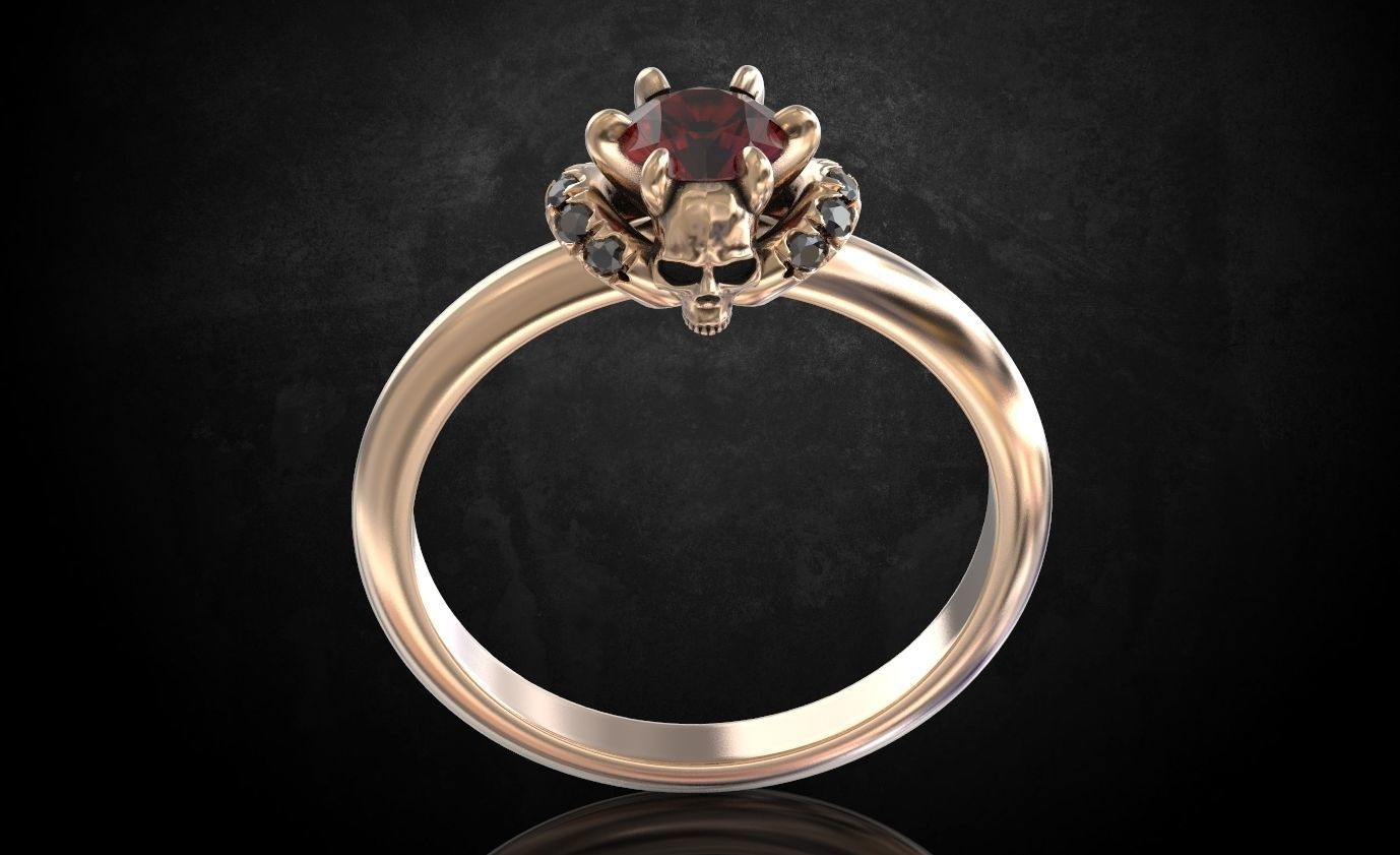 Engagement ring and skull with stones many size ring 3D print model_11