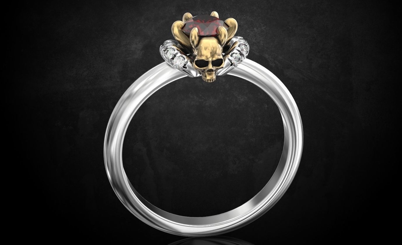 Engagement ring and skull with stones many size ring 3D print model_8