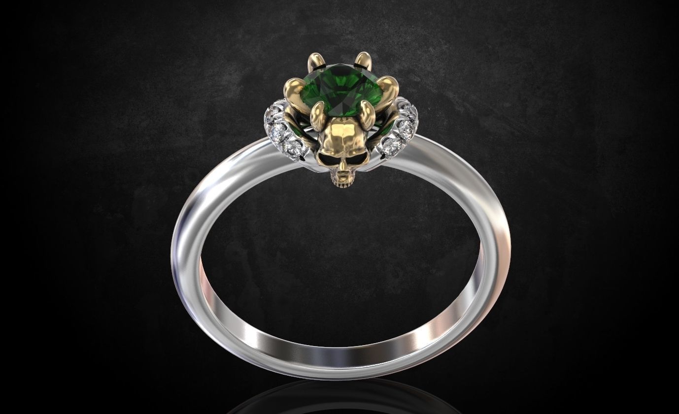 Engagement ring and skull with stones many size ring 3D print model_6
