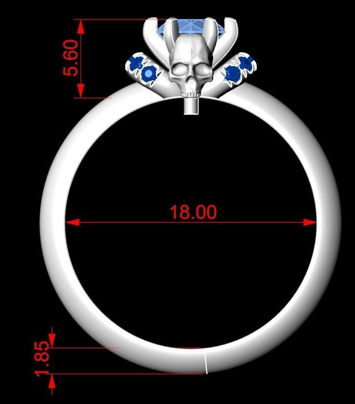Engagement ring and skull with stones many size ring 3D print model_17