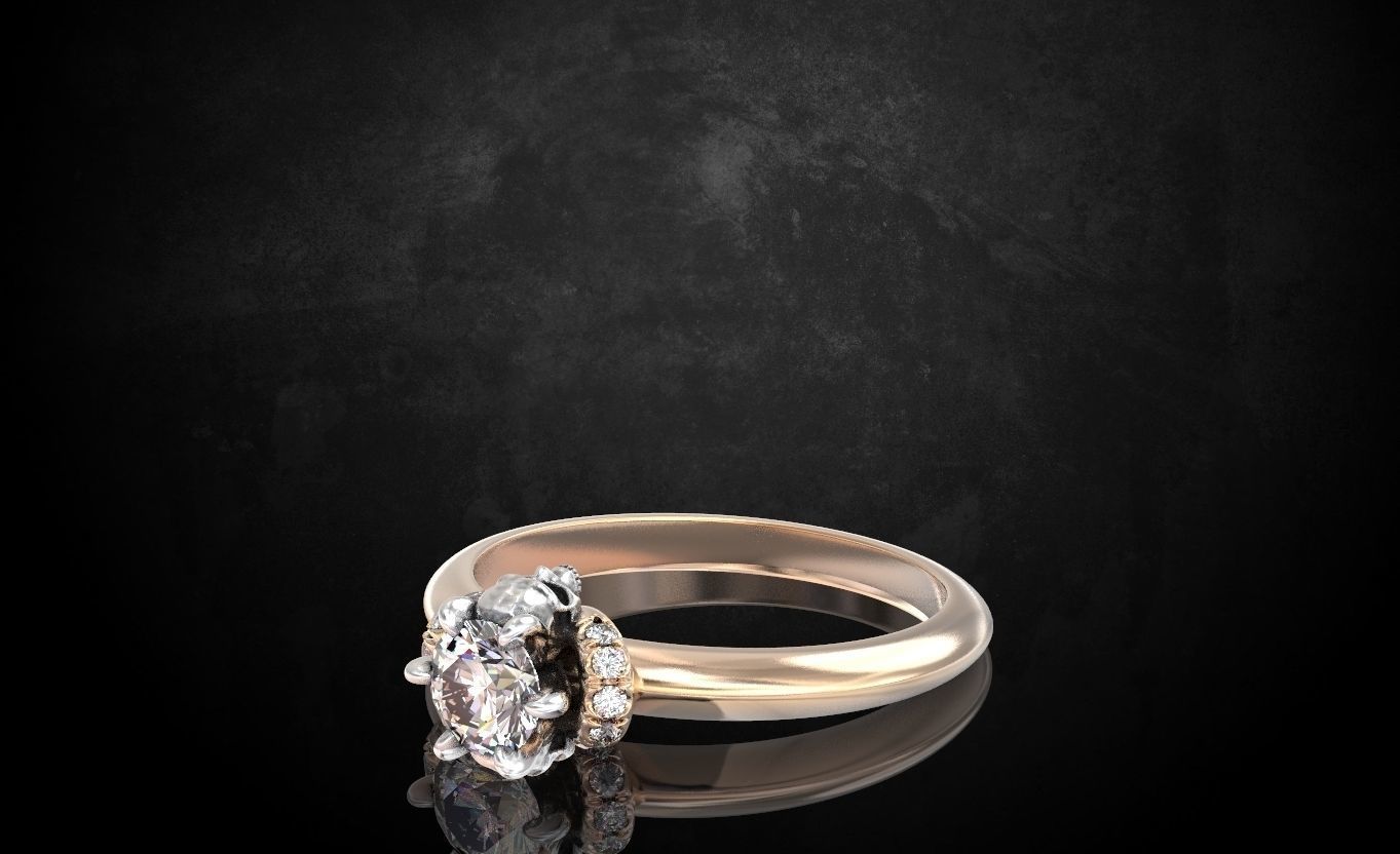 Engagement ring and skull with stones many size ring 3D print model_9