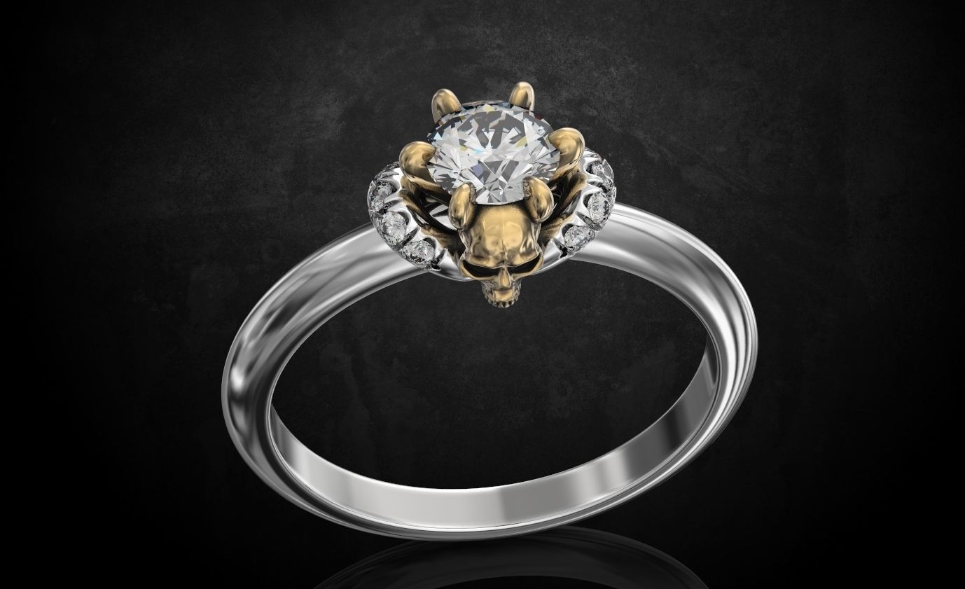 Engagement ring and skull with stones many size ring 3D print model_12