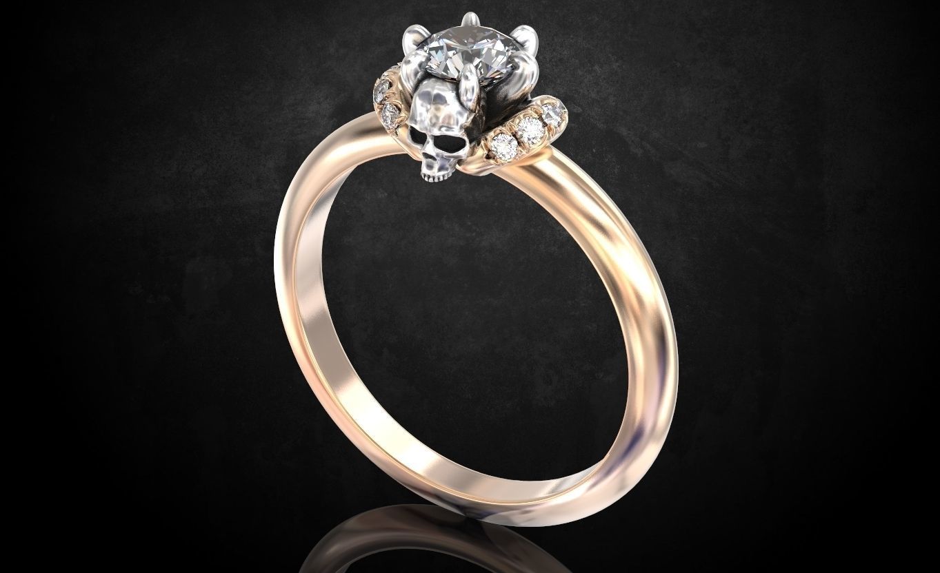 Engagement ring and skull with stones many size ring 3D print model_2