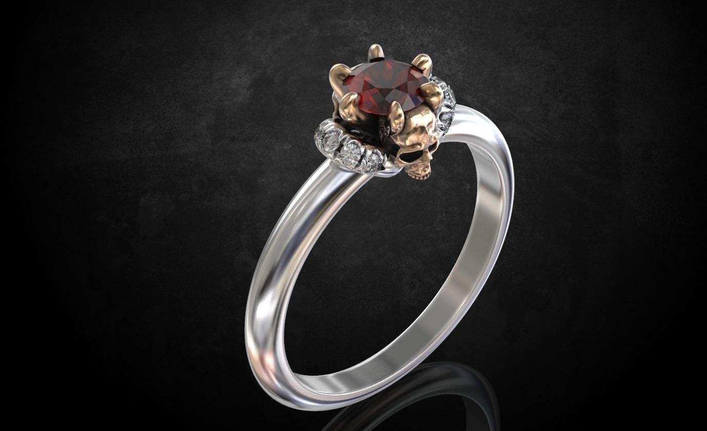 Engagement ring and skull with stones many size ring 3D print model_13