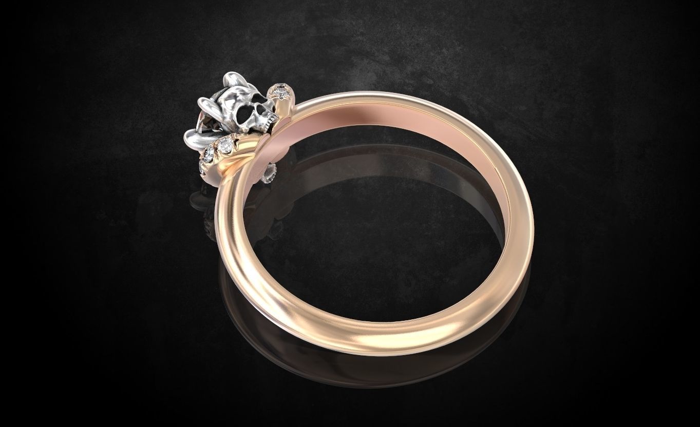 Engagement ring and skull with stones many size ring 3D print model_7