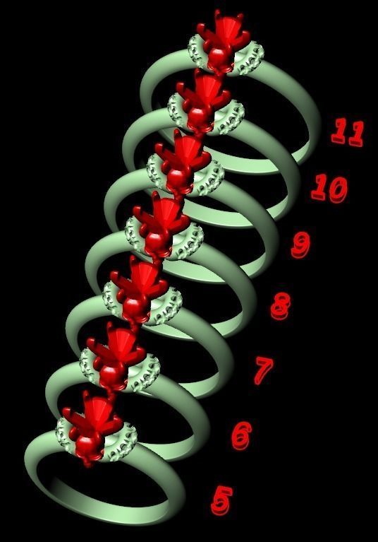 Engagement ring and skull with stones many size ring 3D print model_14