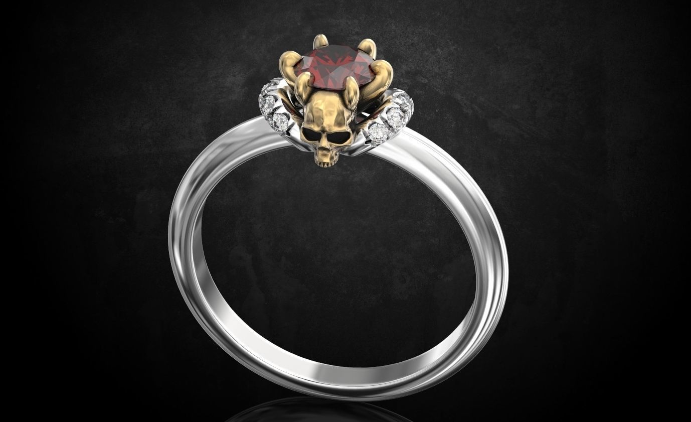 Engagement ring and skull with stones many size ring 3D print model_10