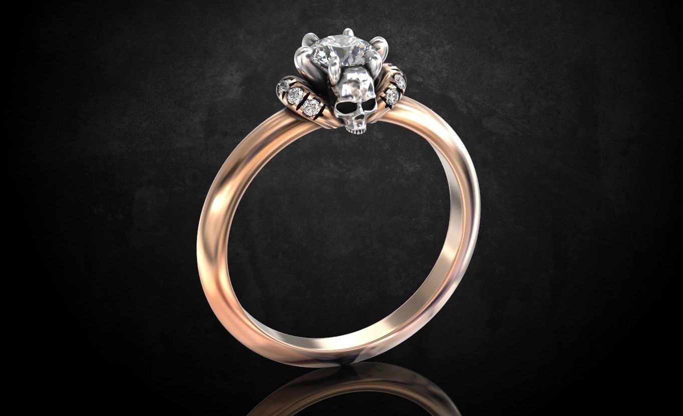 Engagement ring and skull with stones many size ring 3D print model_3