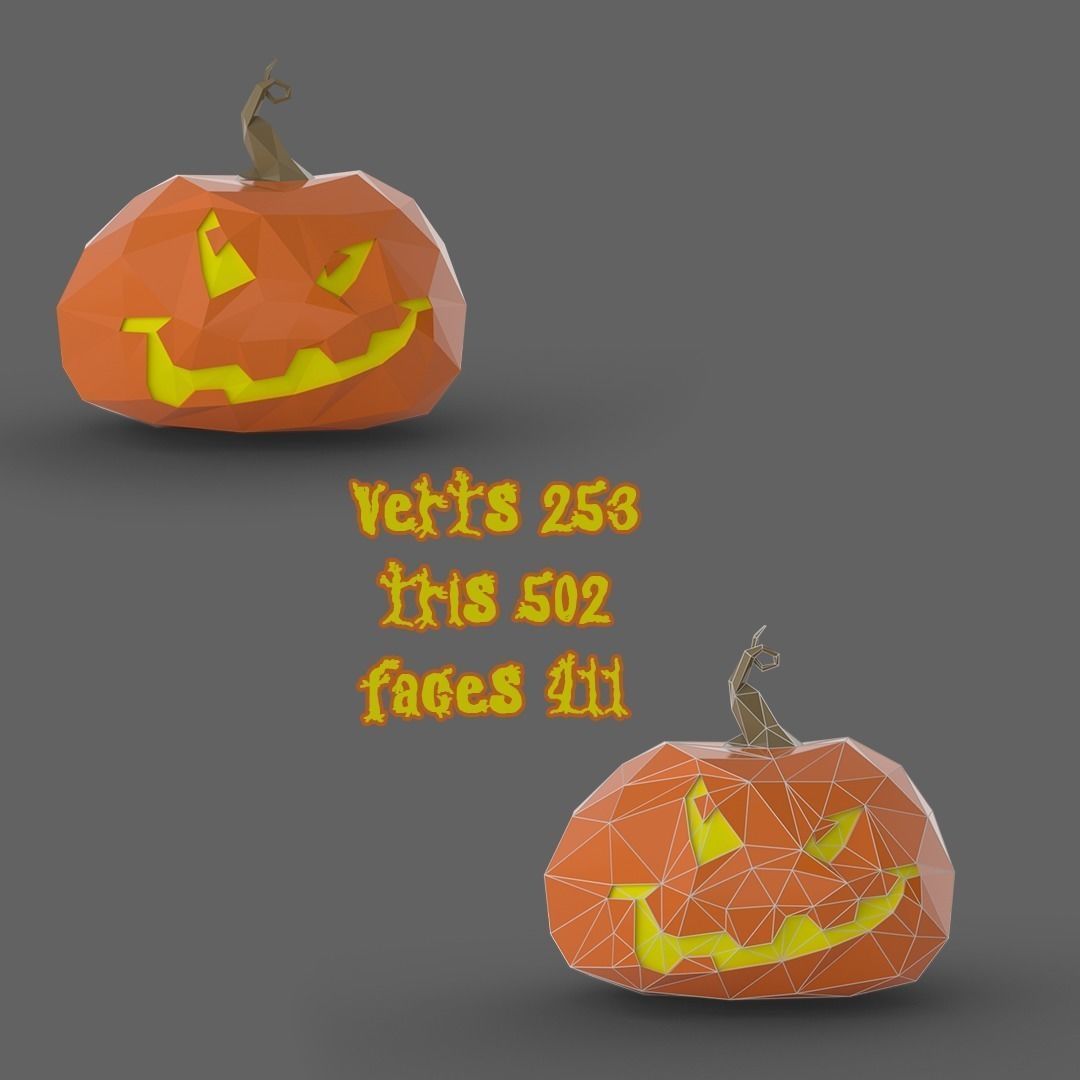 Halloween Pumpkin Low Poly 3D print model_2
