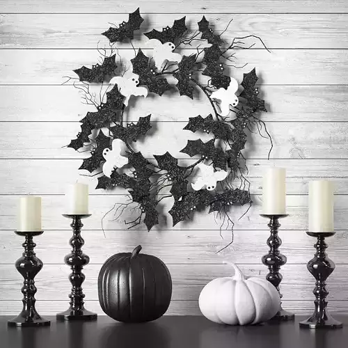 Halloween wreath black and white