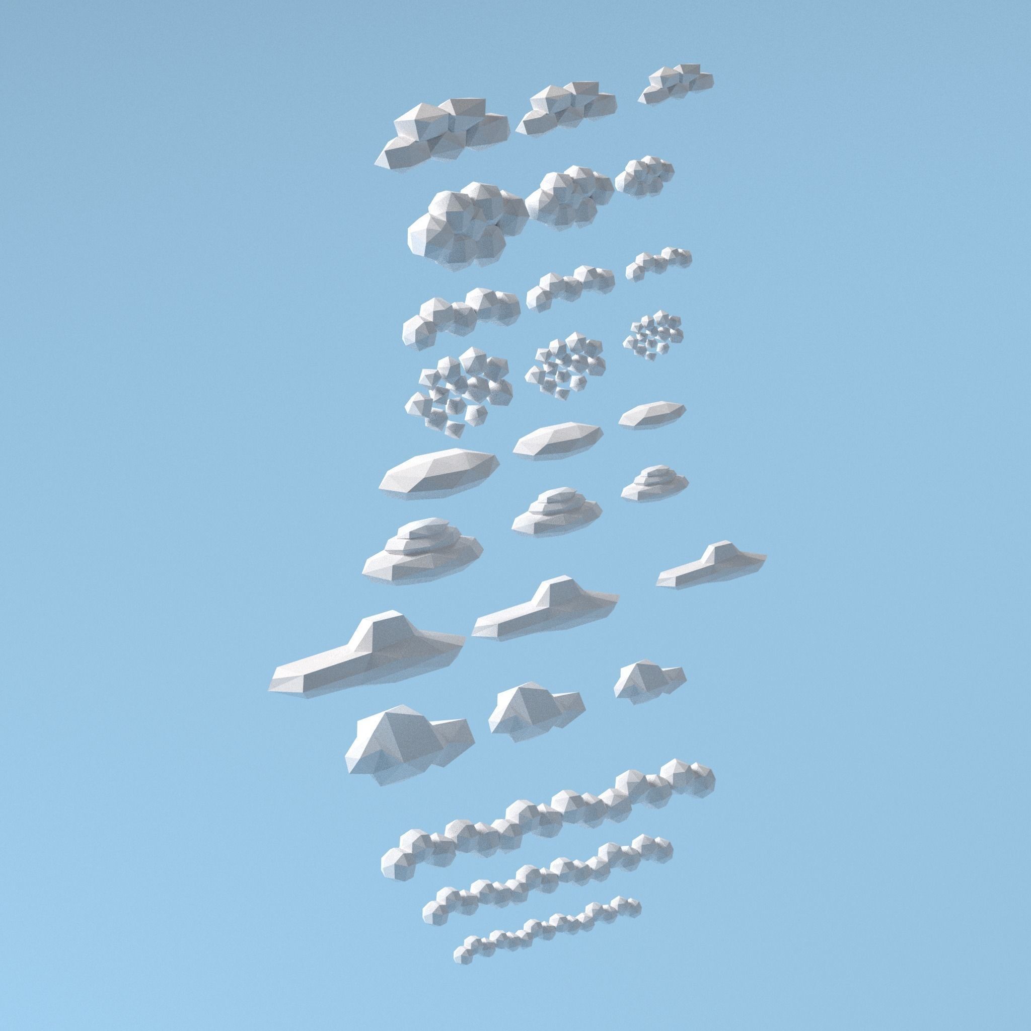 Low Poly Clouds pack Low-poly 3D model_1