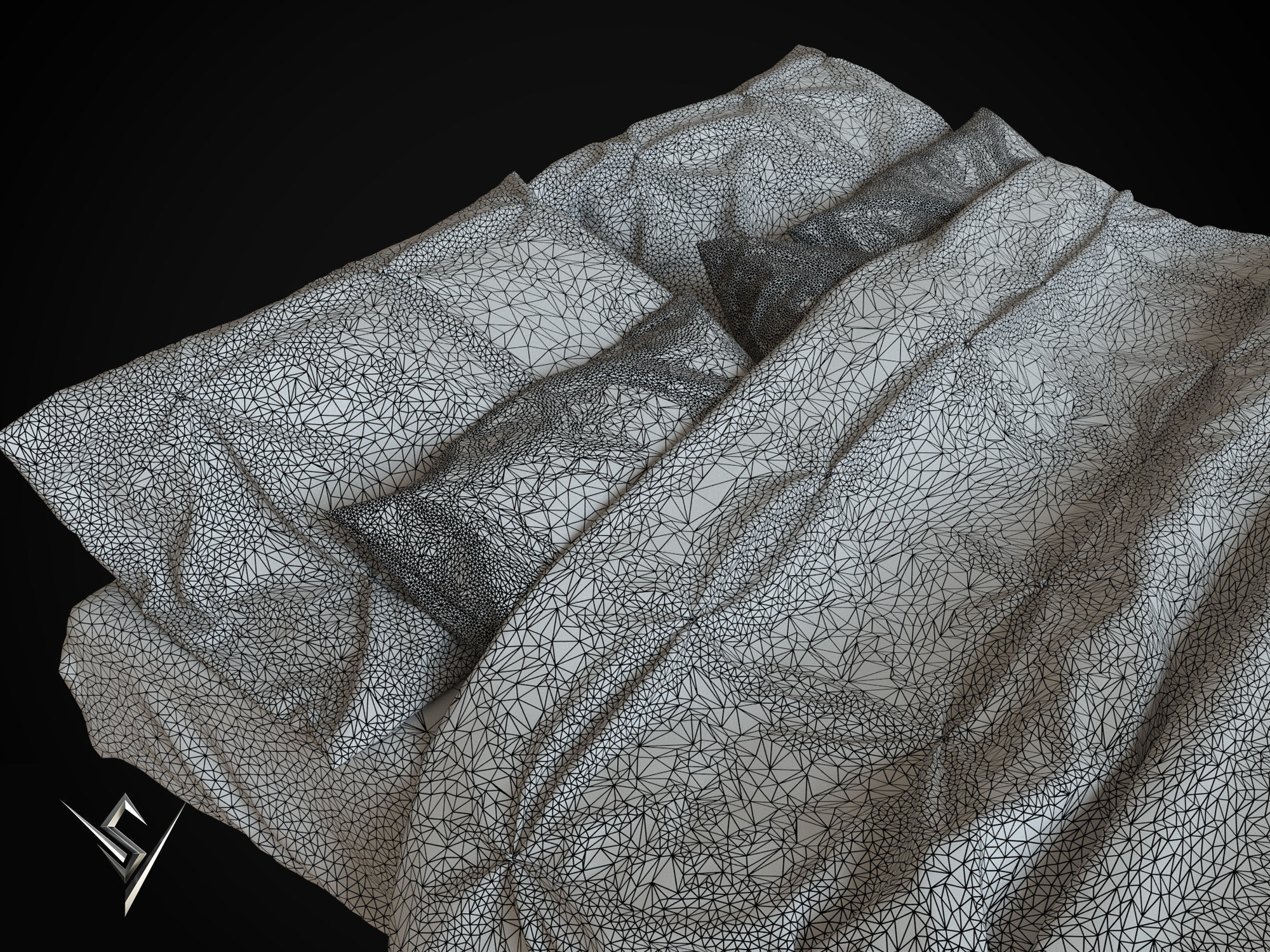 bedclothes bed with sheets and pillows 3D model_4