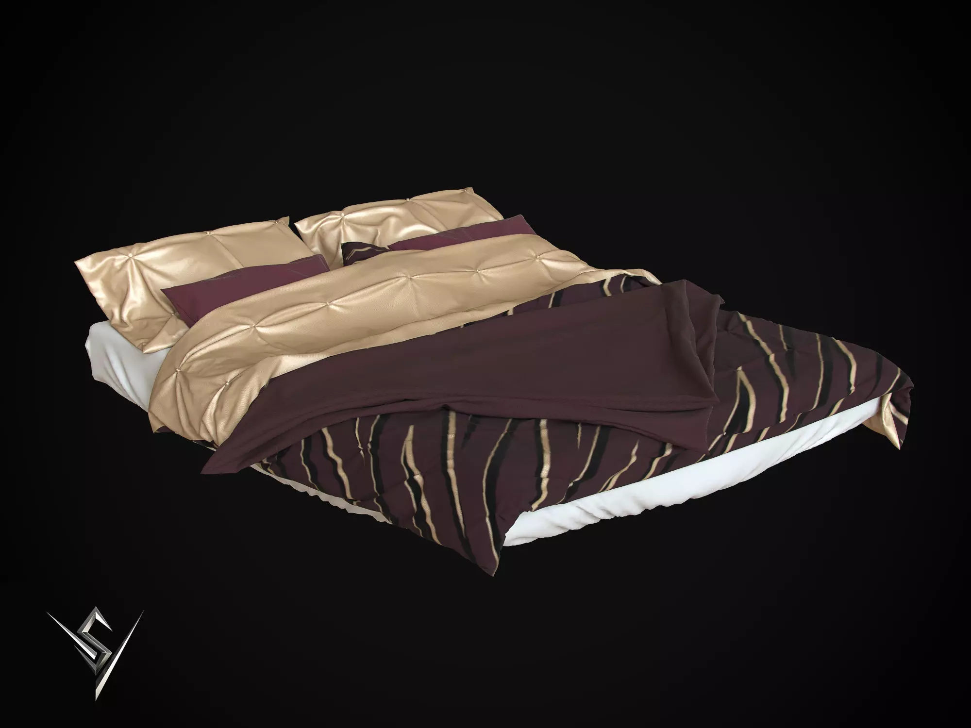 bedclothes bed with sheets and pillows 3D model_0