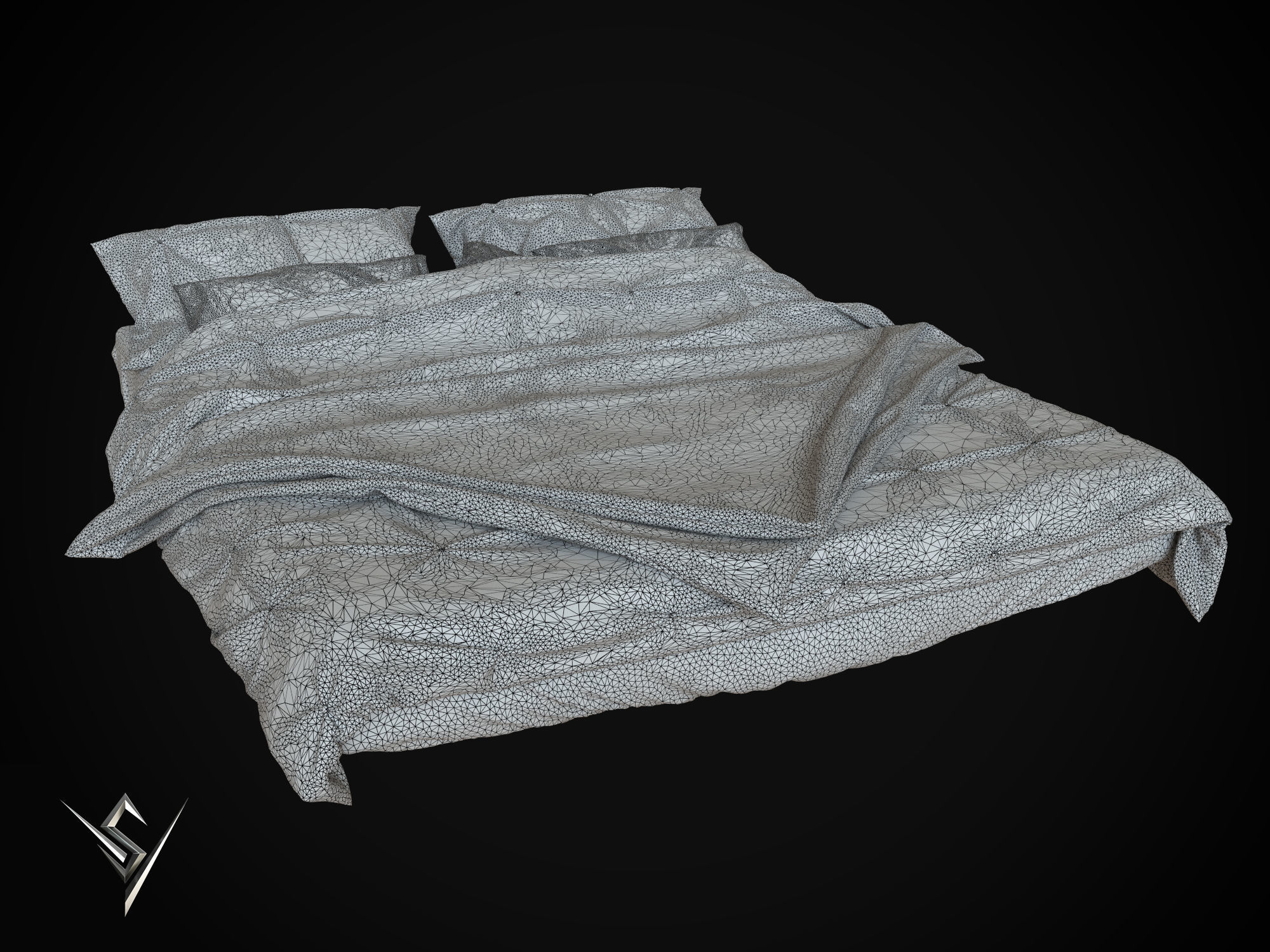 bedclothes bed with sheets and pillows 3D model_3