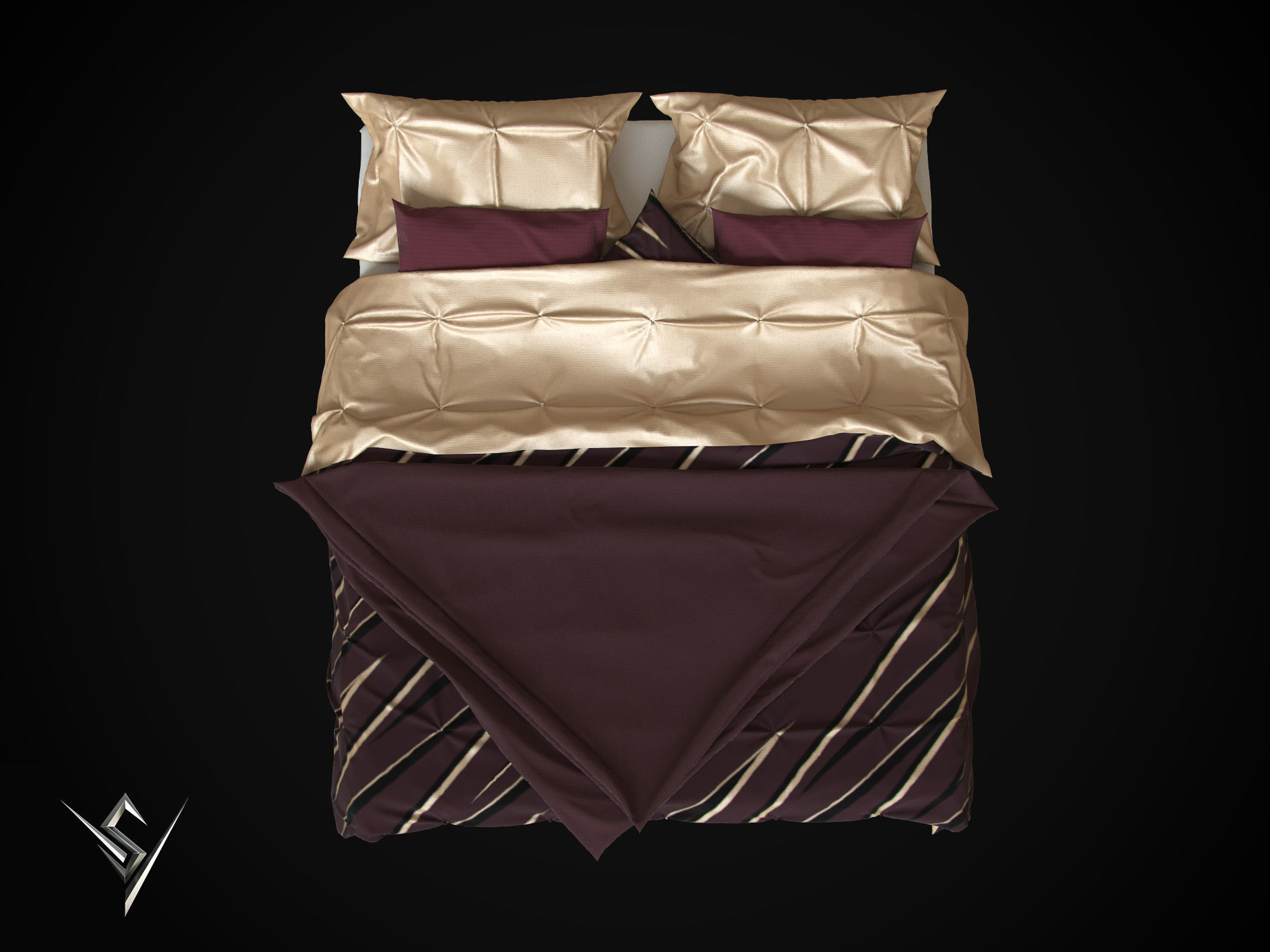 bedclothes bed with sheets and pillows 3D model_2