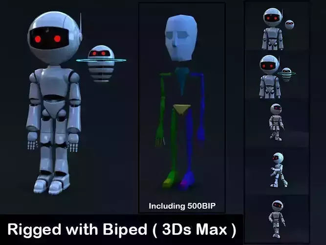 Robot Rigged with Biped Low-poly 3D model