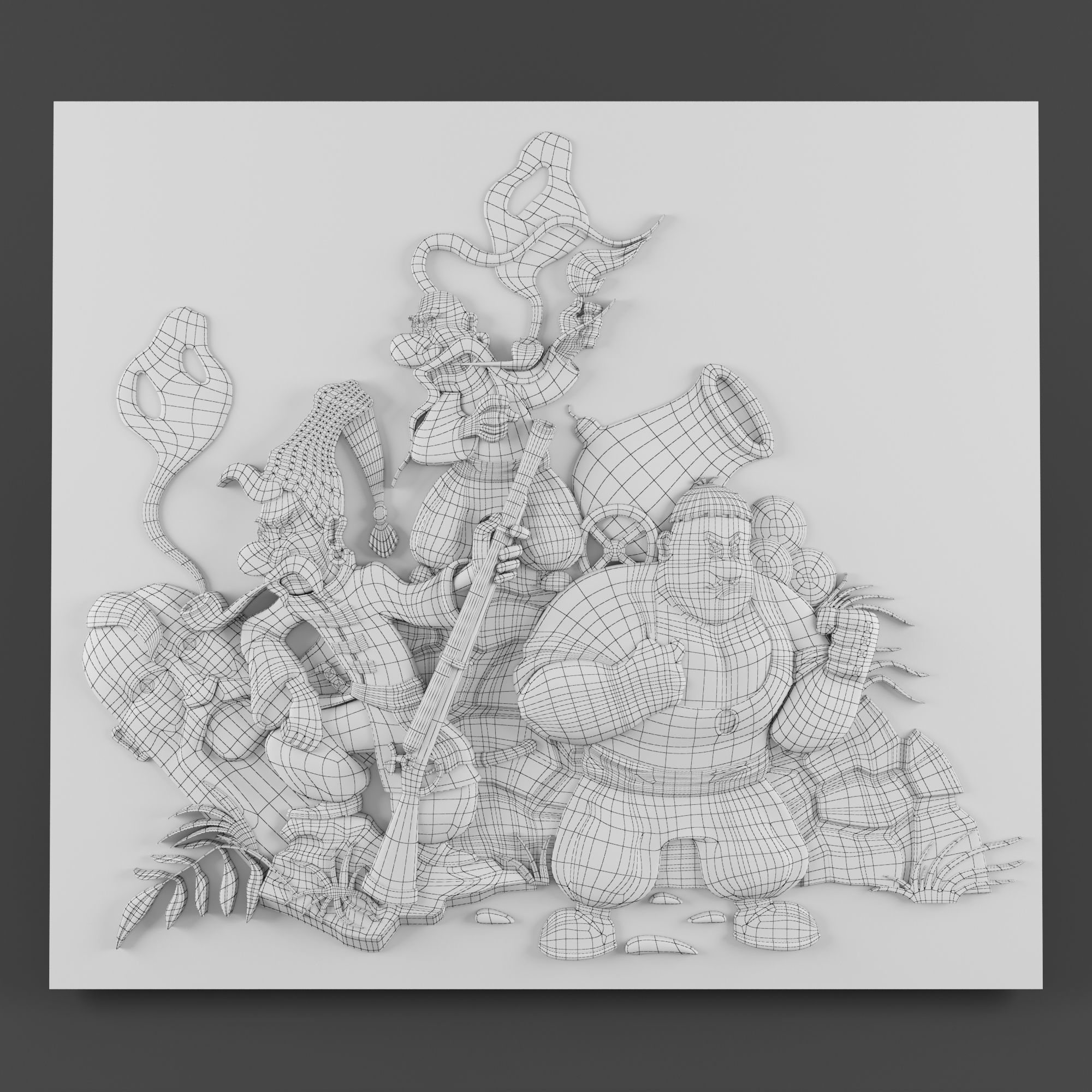 Cossacks gold plaque with characters 3D print model_2