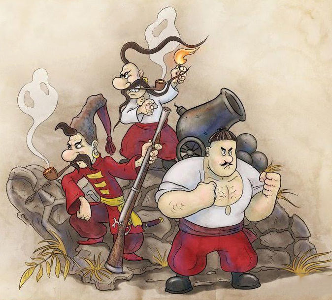 Cossacks gold plaque with characters 3D print model_1