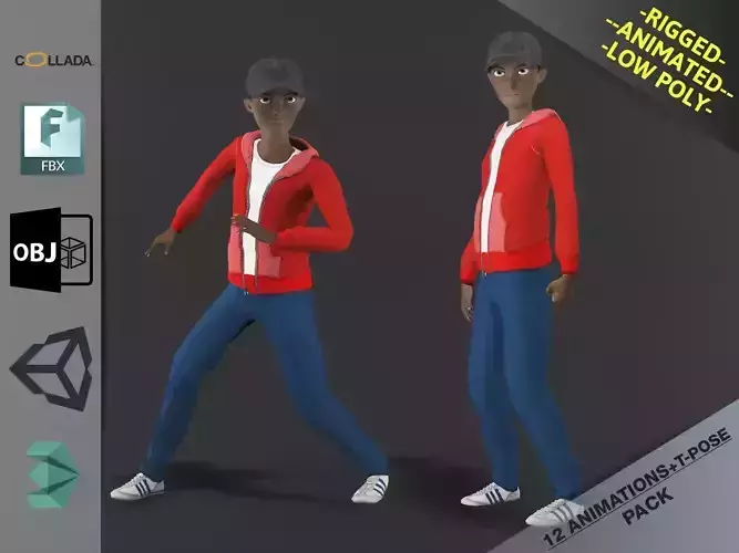 Cartoon Boy Motion Pack 2 Low-poly 3D model