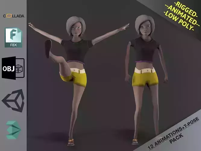 Female Toon Motion Pack 2 Low-poly 3D model