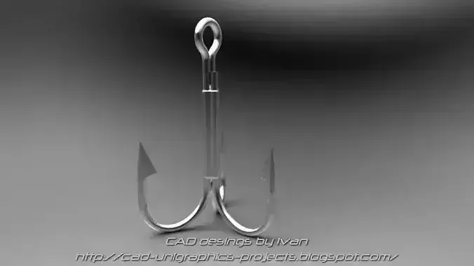 Three hook fishing hook Free 3D model