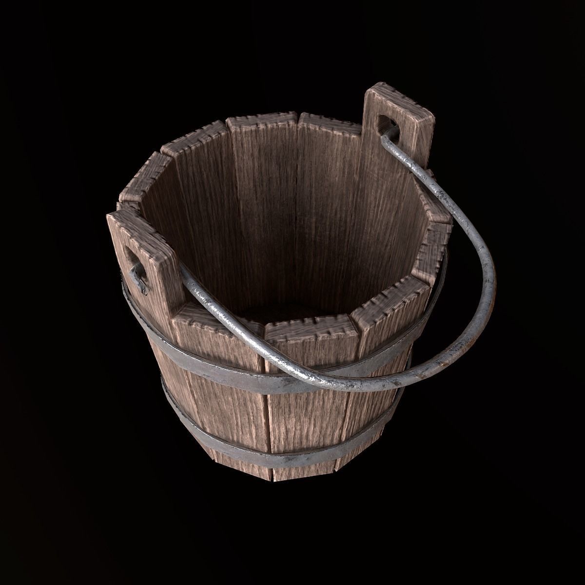 Medieval Wood Bucket - PBR Game Ready Low-poly 3D model_6